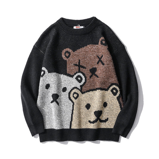 Bear Trend Loose Round Neck Lazy Knit Sweater