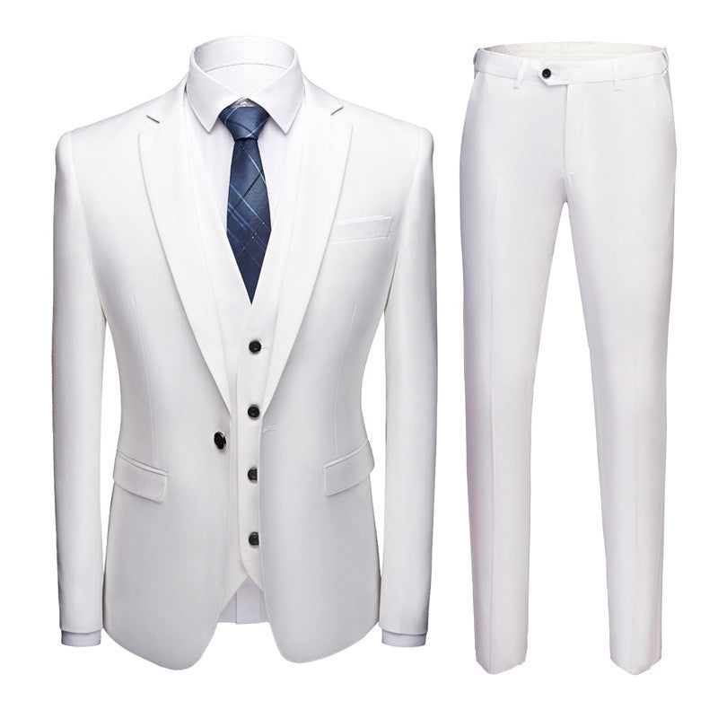 Men's 3 Pieces Slim Fit Suit Business Set Linen Suit Summer Blazer with Pants