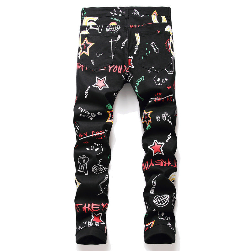 3D Painted Printed Jeans Hip Hop Pants Men Jeans Slim Fit Pants