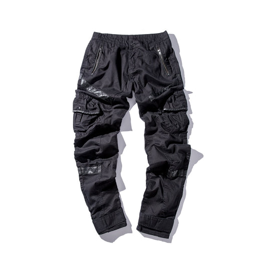 Male Hip Hop Harem Pants Long Trousers Men High Street Fashion Leather Pocket Splice Casual Cargo Pant Men's