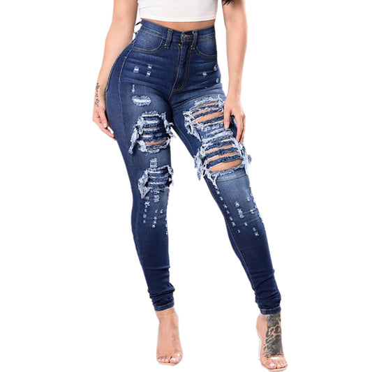 Women's ripped high waist jeans pants