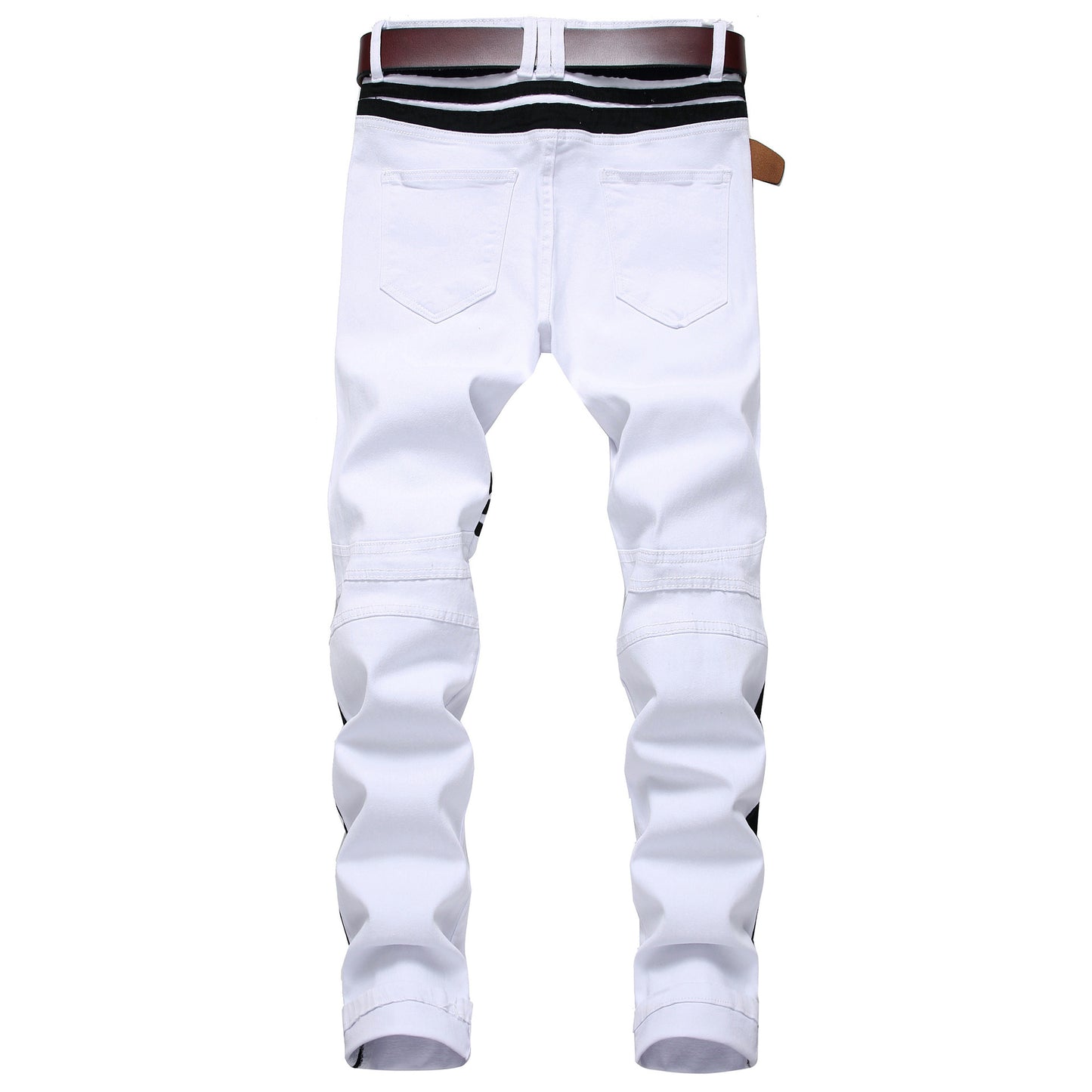 White Denim patchwork Skinny Fit Ripped Stretchy Men Jeans