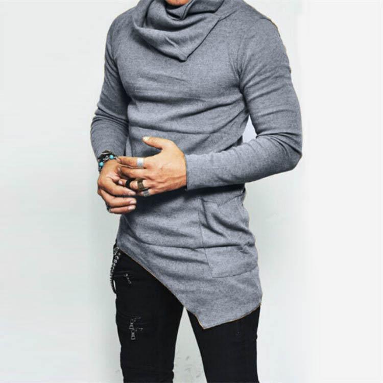 Mens Fashion Turtleneck Slim Fit Pullover Sweater Oblique Line Bottom Edge