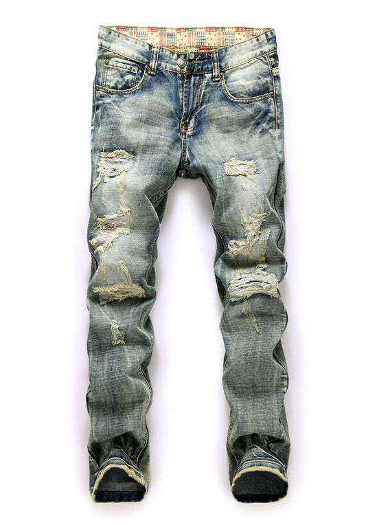 Destruction Print  Men's Pants Mid-rise Jeans