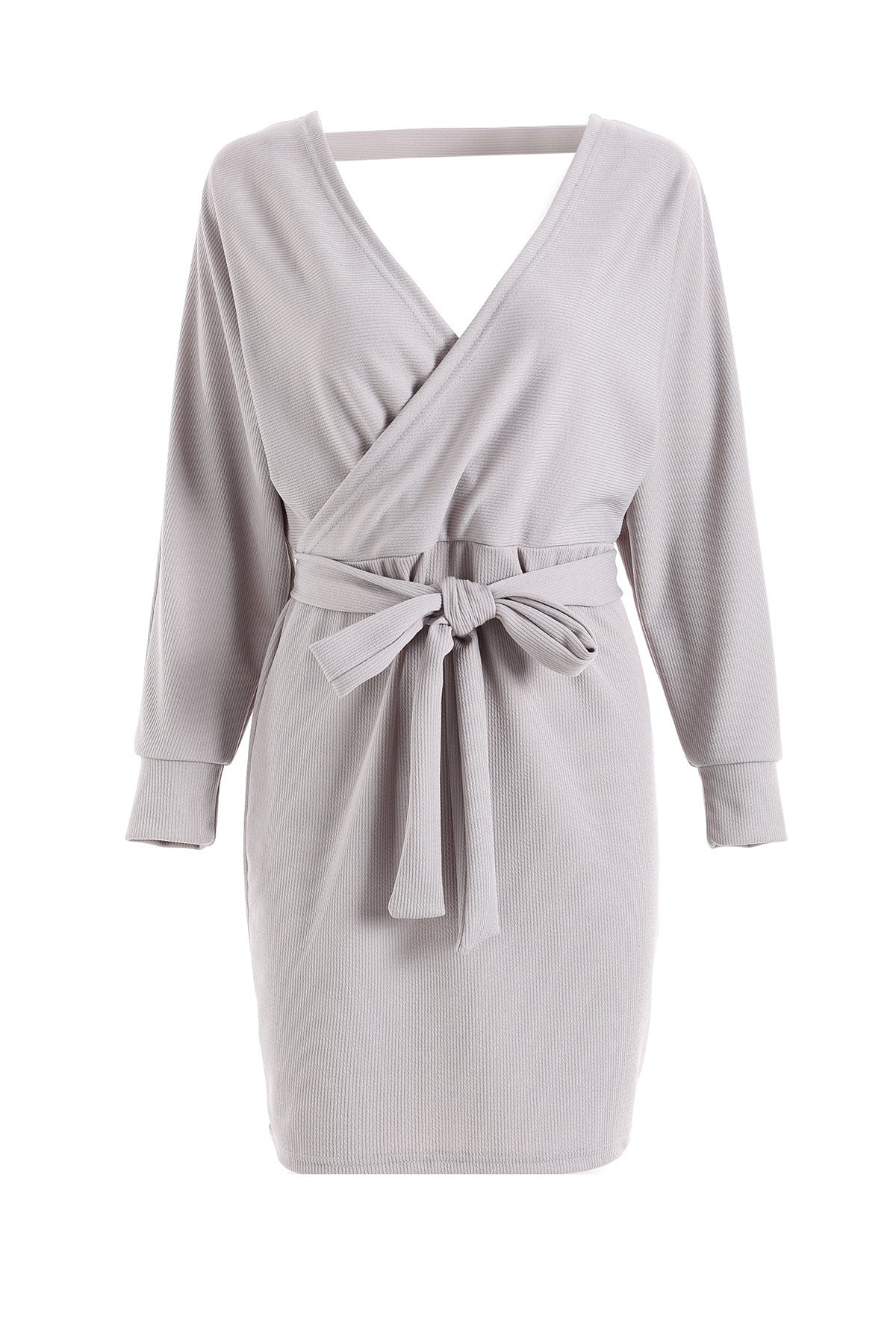 Women Formal Short Dress Wrap Tie Waist Long Sleeve V Neck Slim Elegant Evening Cocktail Dresses