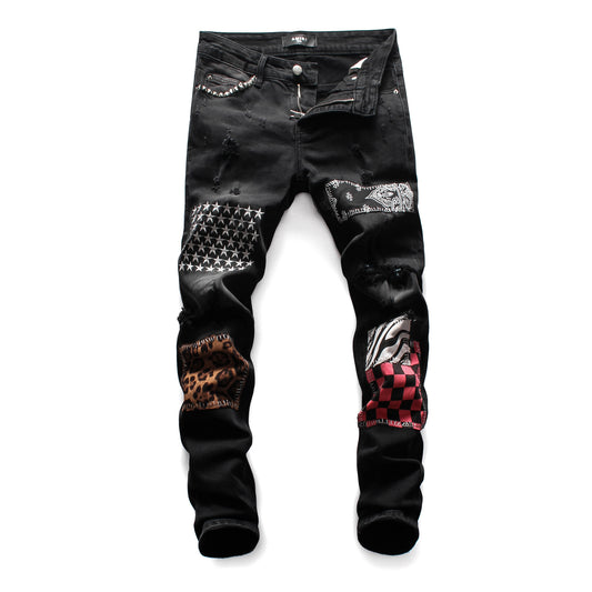 Men's Ripped Badge Patch Jeans
