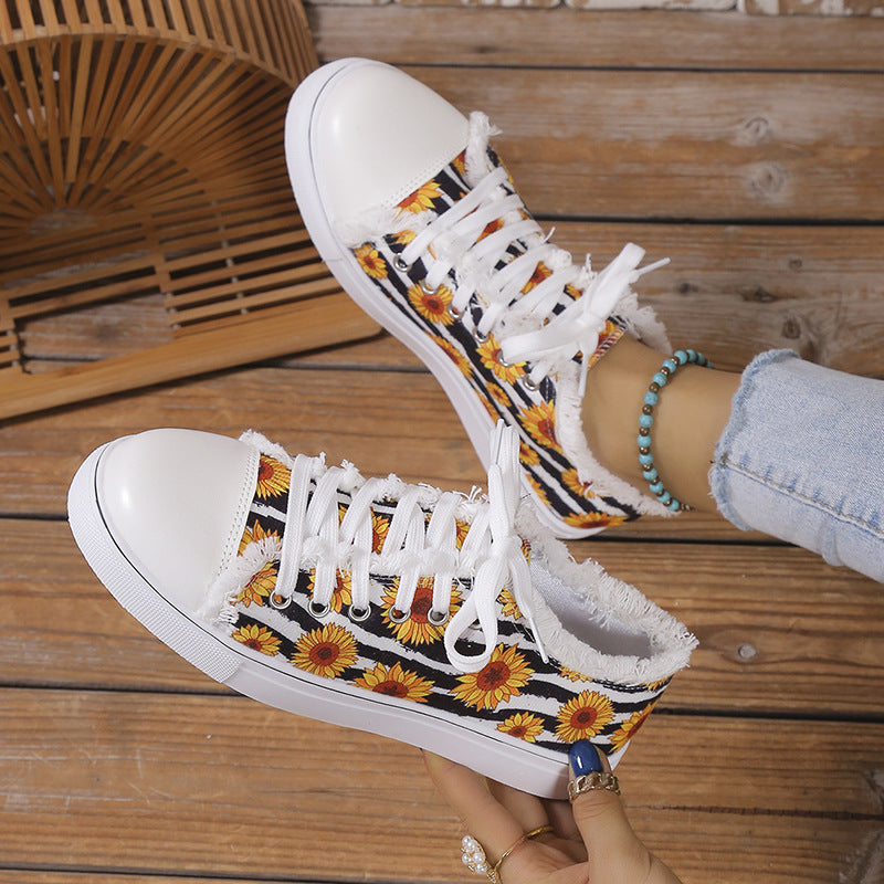 Flat Bottomed Graffiti Canvas Shoes For Women