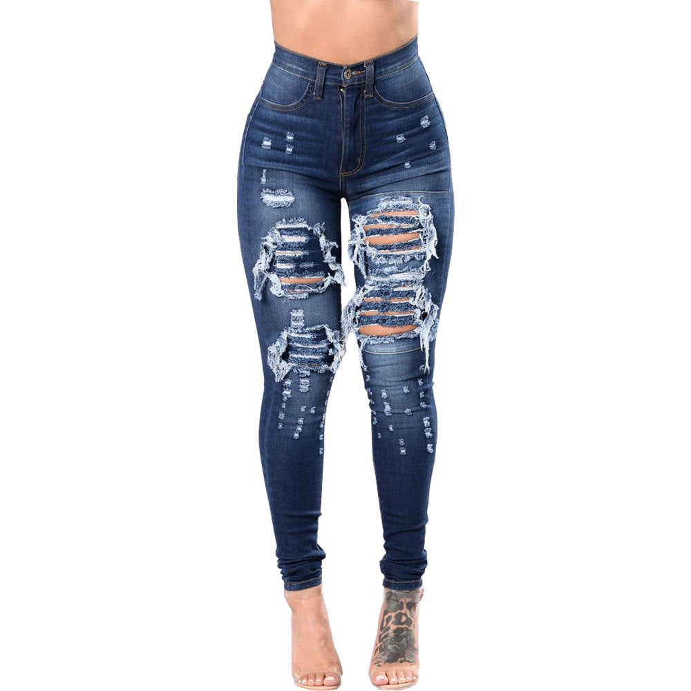 Women's ripped high waist jeans pants