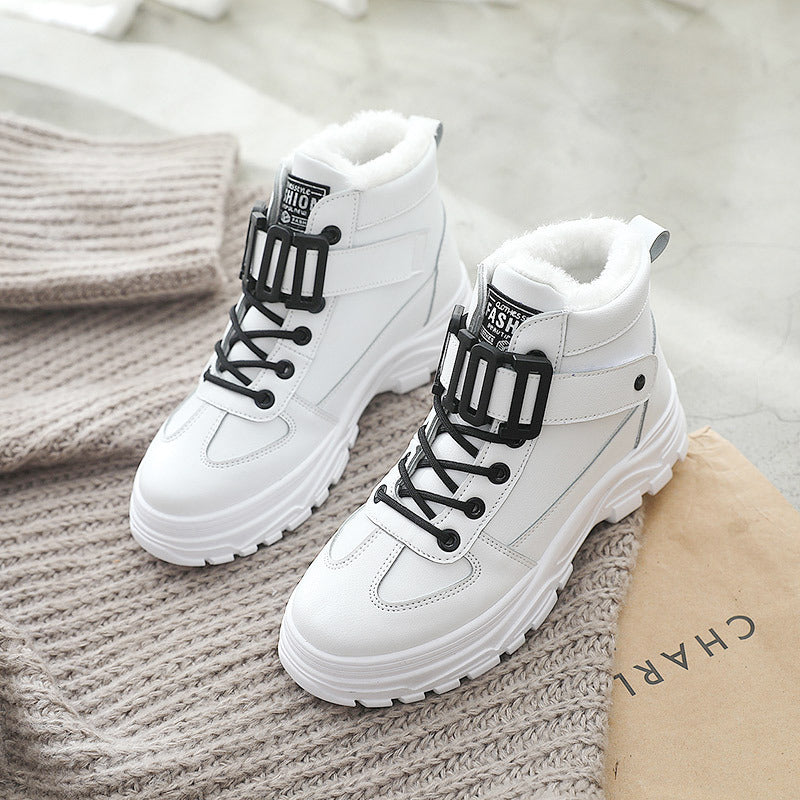 Women's Casual High Top Shoes, Winter Plush Lined Warm Shoes, Thick Soled Lace-up Sports Shoes