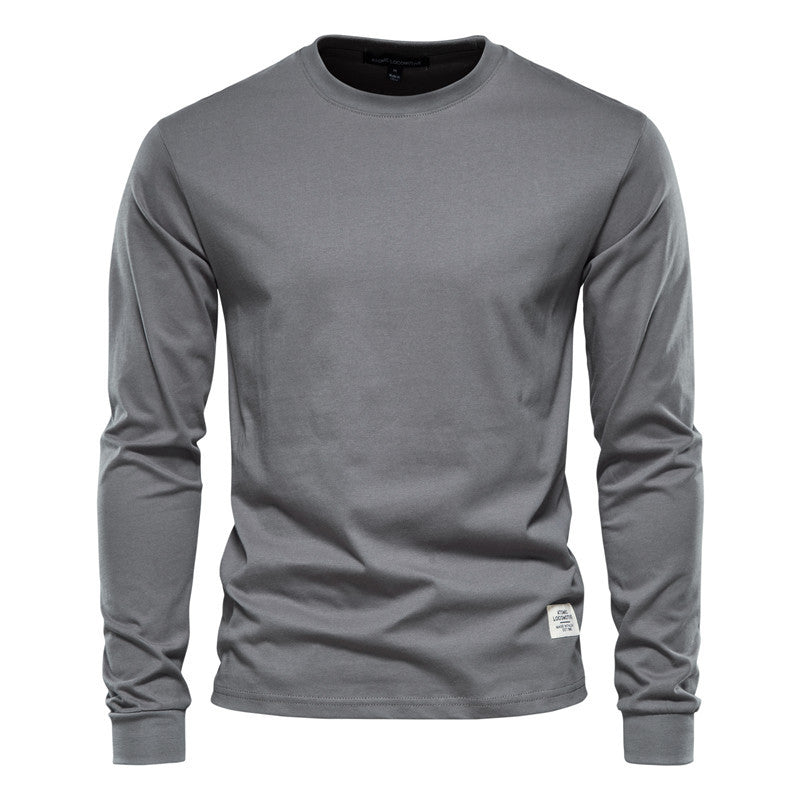 Men's Casual Solid Color Round Neck Long-sleeved Top T-shirt
