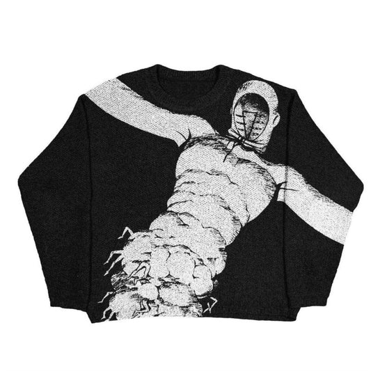Knitted Abstract Portrait Printed Pullover Sweater