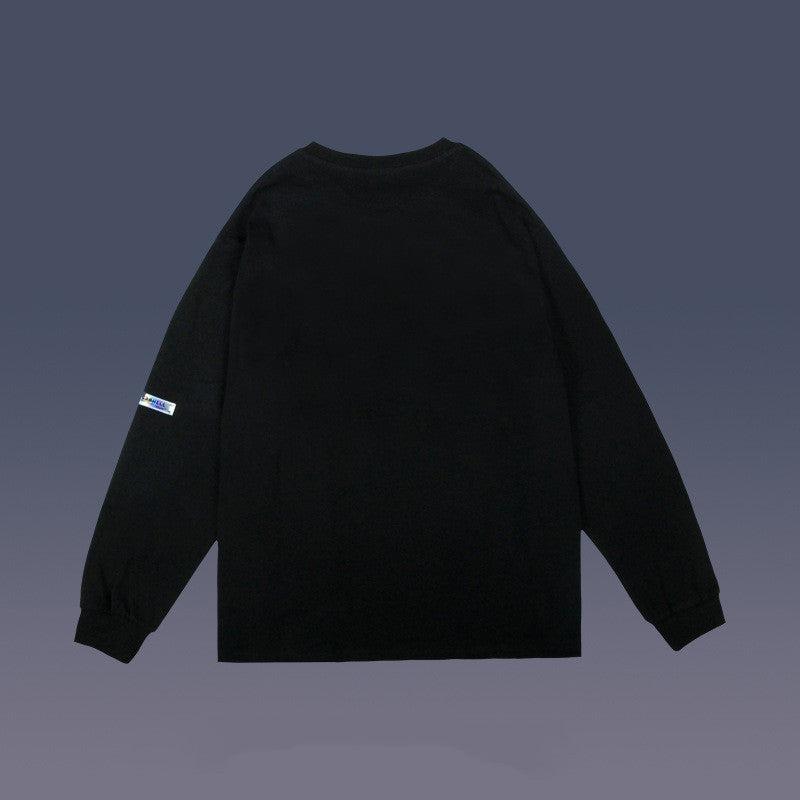 VANCARHELL Dark Black Printed Plush Loose Sweatshirt