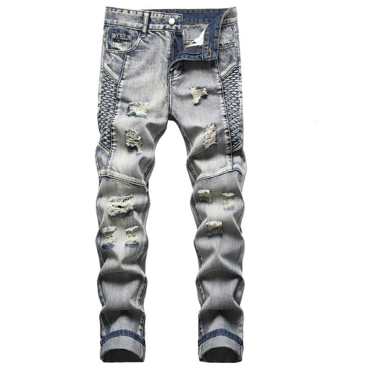 Streetwear Embroidered Ripped Men's Jeans