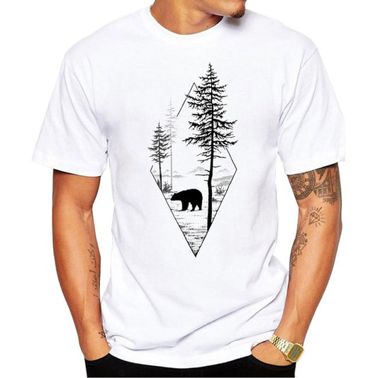Forest Bear Man T-Shirt Short Sleeve Casual